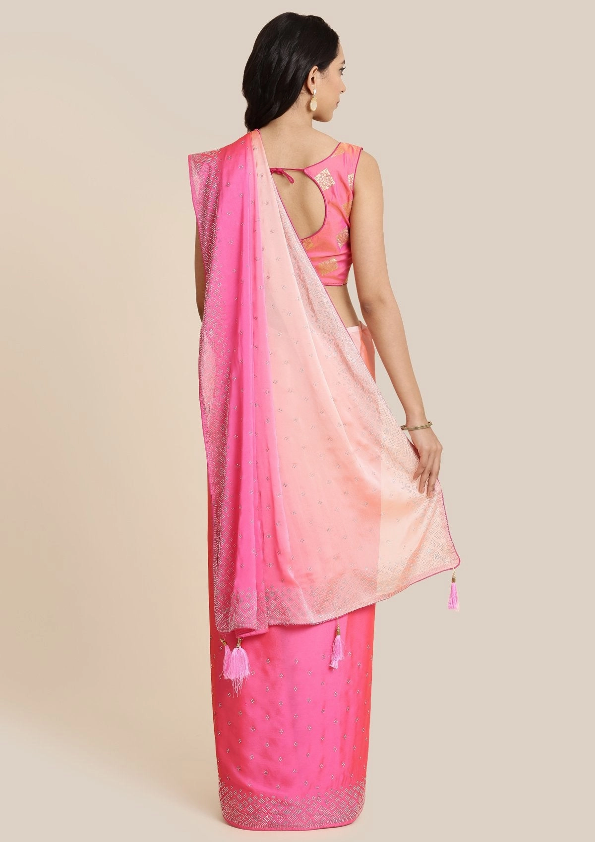 Pink Swarovski Satin Designer Saree