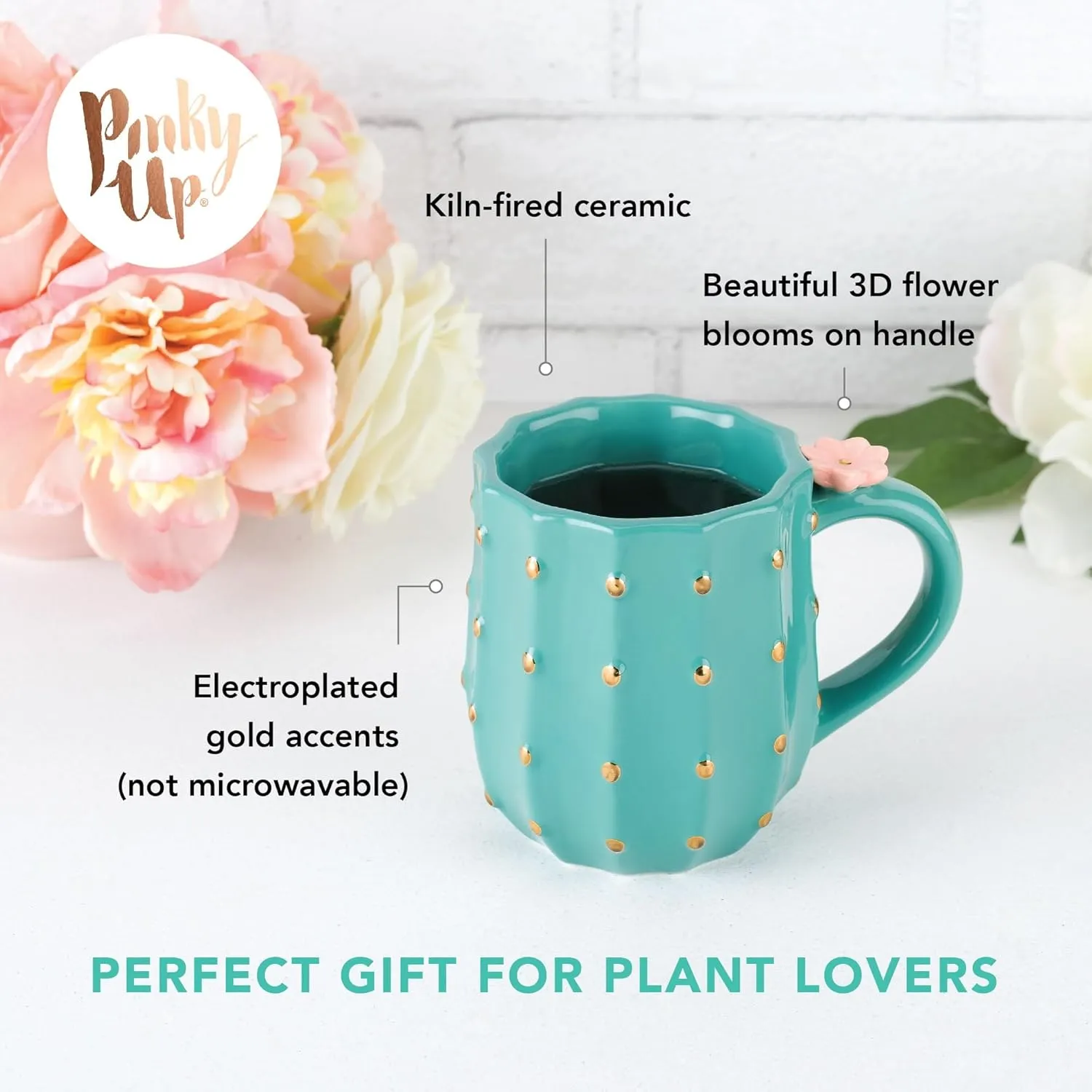 Pinky Up Cactus Ceramic Coffee Mugs, Tea Cups, Travel Mug, Latte Cup, Drinking Glasses for Chocolate, Milk, Cocktails, Mocktails, 12 oz, Set of 1