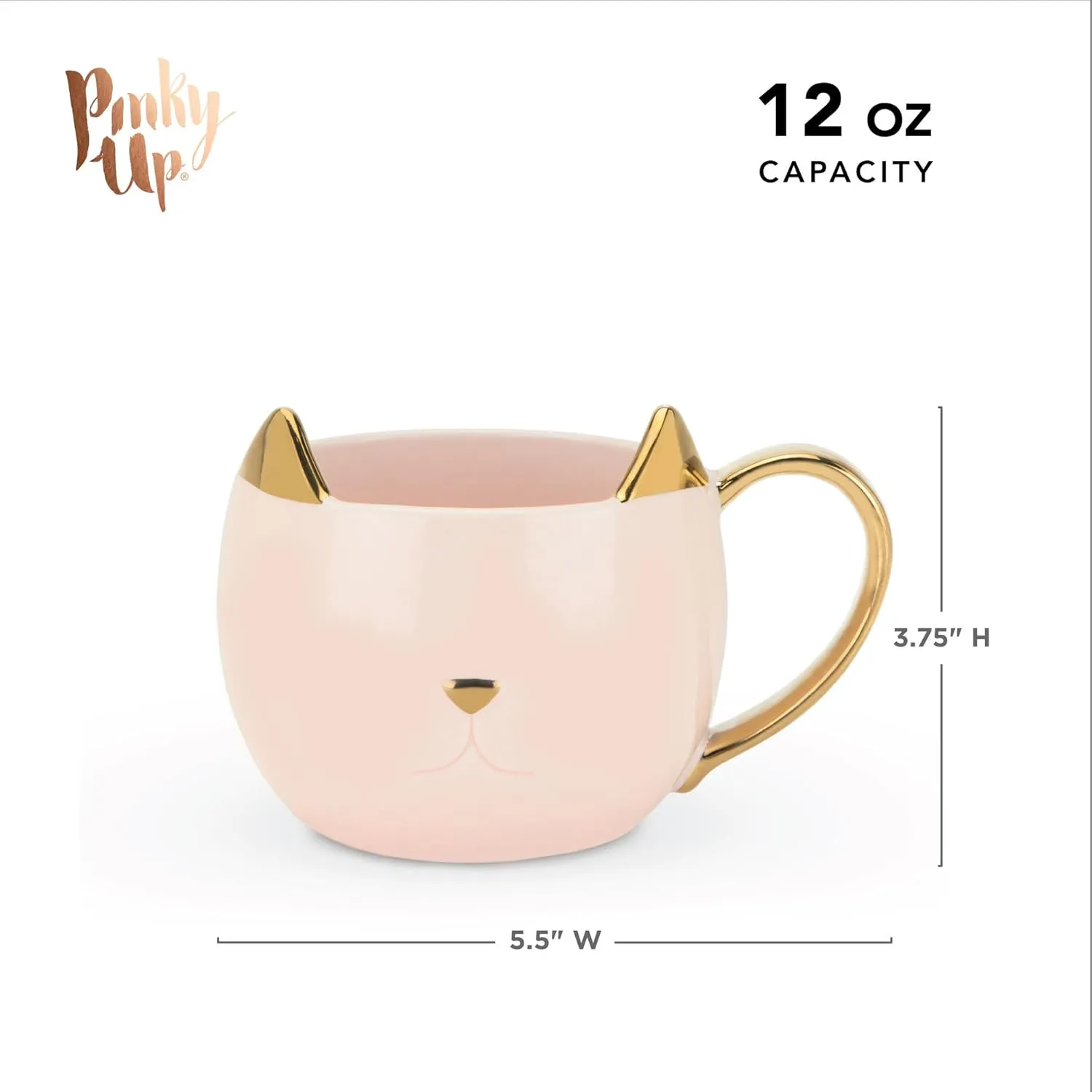 Pinky Up Chloe Cat Ceramic Coffee Mug, Tea Cups, Travel Mugs for Cappuccino, Latte, Hot Chocolate, Milk, Herbal Teas, 12 oz, Set of 1, Pink