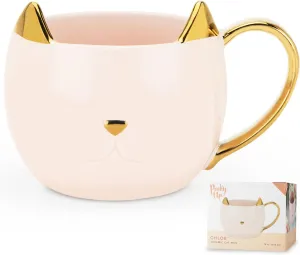 Pinky Up Chloe Cat Ceramic Coffee Mug, Tea Cups, Travel Mugs for Cappuccino, Latte, Hot Chocolate, Milk, Herbal Teas, 12 oz, Set of 1, Pink