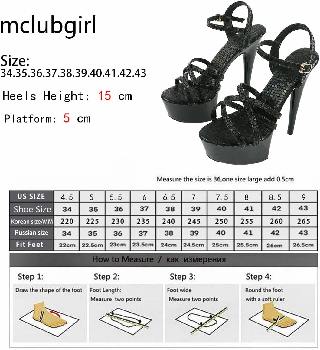Platform Stiletto Sandals, Black Snake Print, Strappy Design with Ankle Strap, High Heel 5.9inch Heel