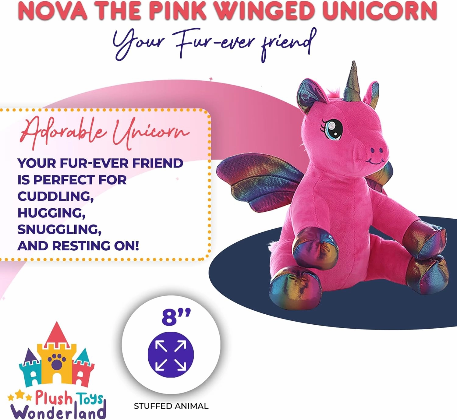 Plush Toys Wanderland Nova The Pink Winged Unicorn 8 Inch Stuffed Animal Toy – Soft Cuddly Magical Plush for Kids Fantasy Gift Cute Collectible Unicorn Toy for Birthday Christmas Mythical Creature