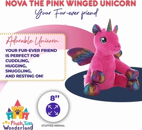 Plush Toys Wanderland Nova The Pink Winged Unicorn 8 Inch Stuffed Animal Toy – Soft Cuddly Magical Plush for Kids Fantasy Gift Cute Collectible Unicorn Toy for Birthday Christmas Mythical Creature