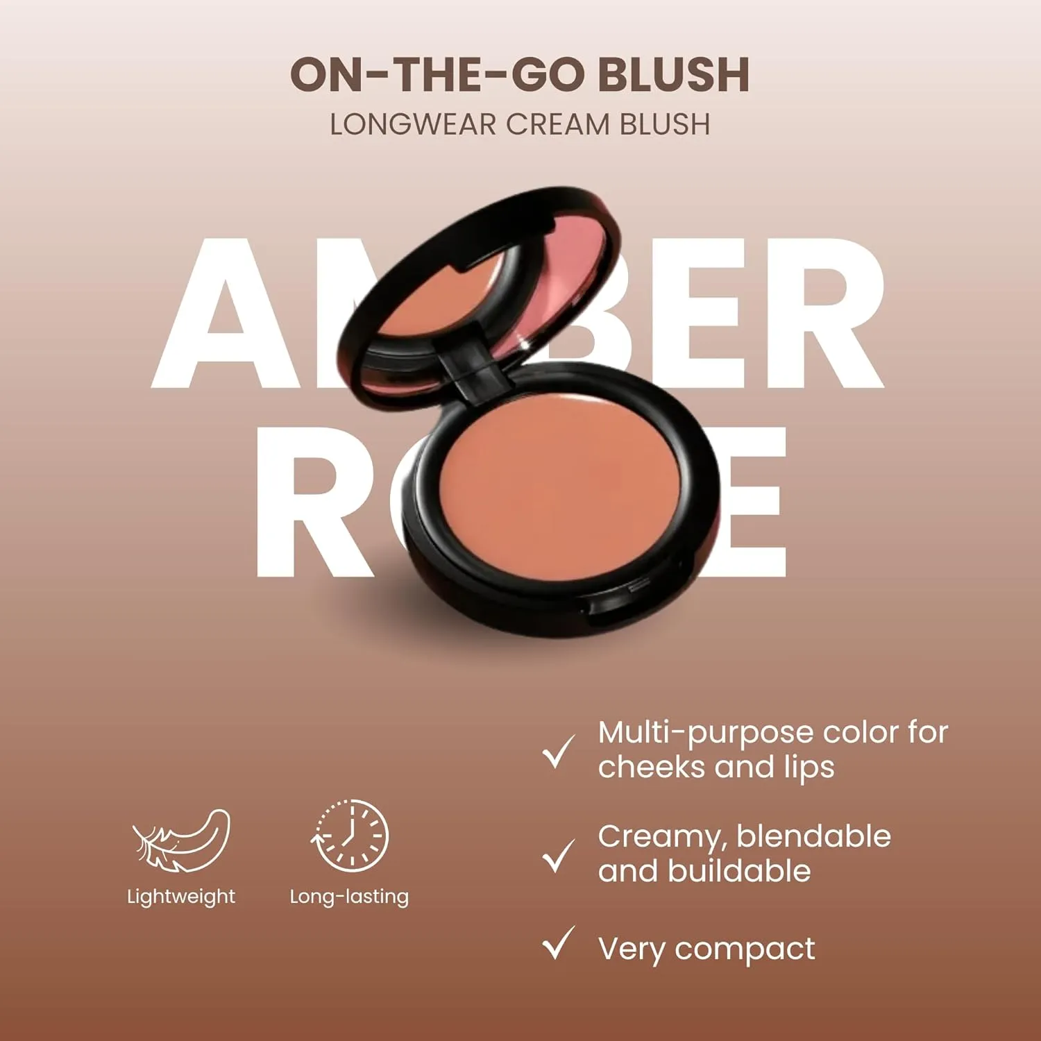 POISE Makeup HD Crème Lip and Cheek Compact | Long Lasting Cheek Blusher and Lip Stain Lipstick in One Hydrating for Skin Infused w/Shea Butter, AMBER ROSE