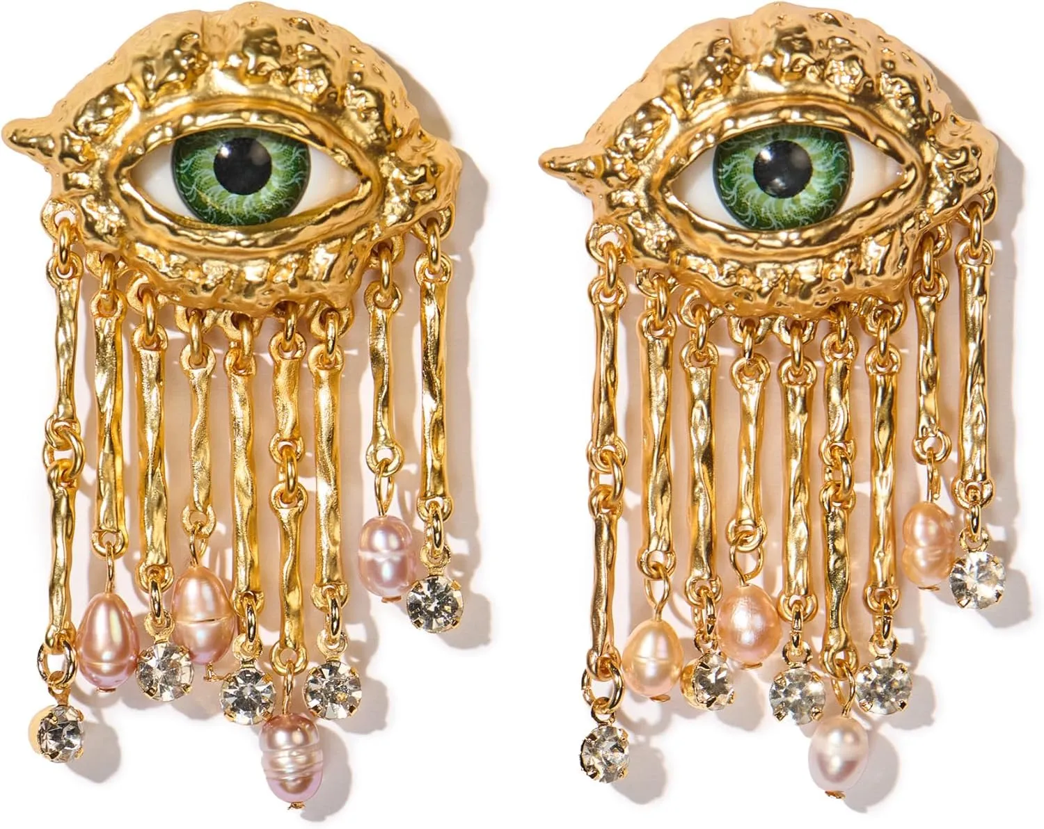 Premium Quality | 18K Gold Plated Evil Eye Earrings for Women | Real Freshwater Pearls | Haute Couture Aesthetics | Pump Up The Gem | US Brand |