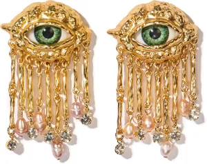 Premium Quality | 18K Gold Plated Evil Eye Earrings for Women | Real Freshwater Pearls | Haute Couture Aesthetics | Pump Up The Gem | US Brand |