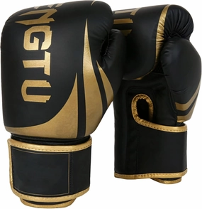 Professional Boxing Gloves for Adults, 16 Oz, Cushioned Foam, Black Gold Design, Tear-Resistant Pu, Fits 9.8 Hand Length