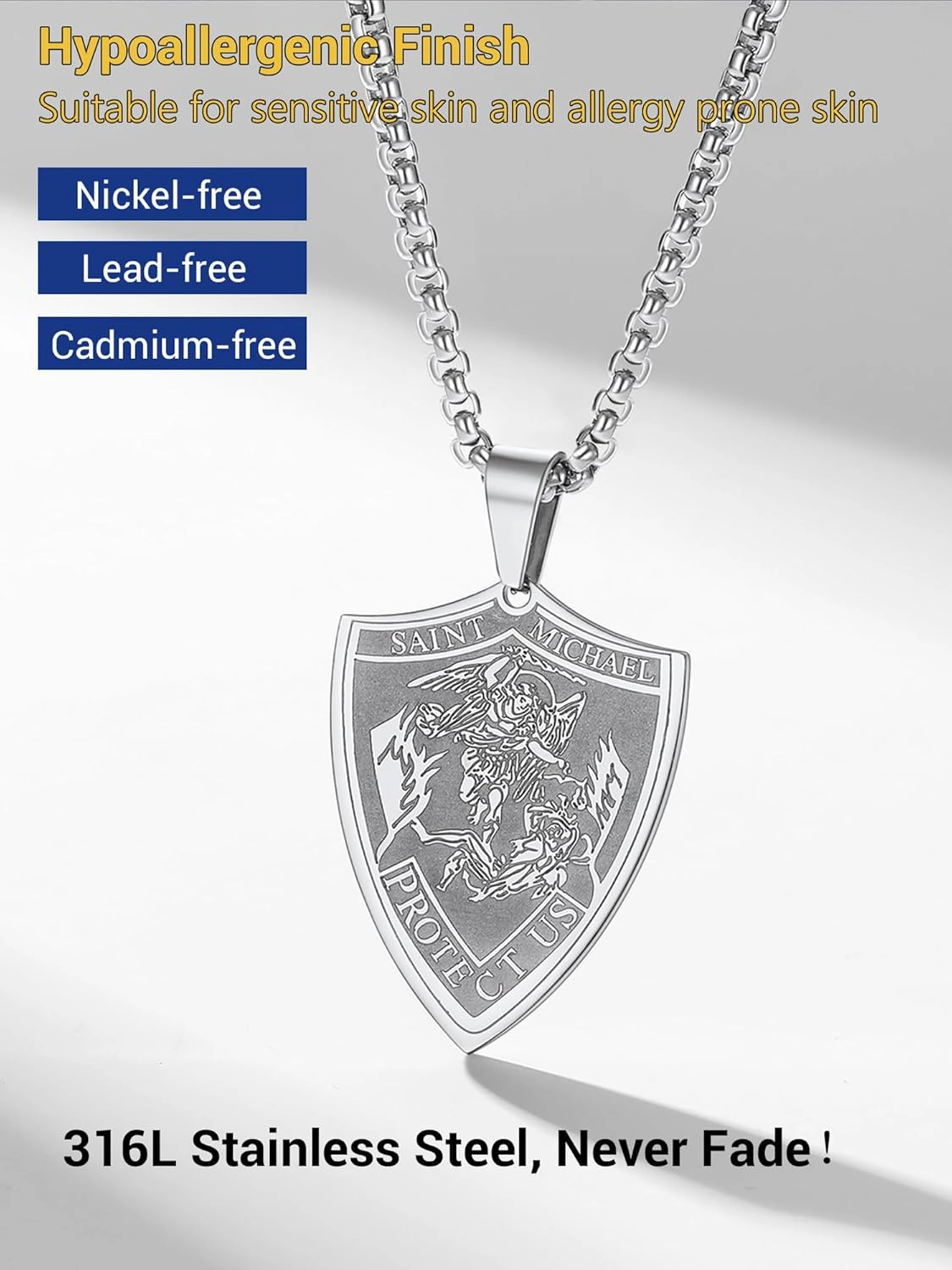 PROSTEEL Saint St Christopher/Benedict/Michael Medal Necklace for Men, 316L Stainless Steel Protection Necklace Catholic Jewelry, 22"-24" Adjustable, Come with Box