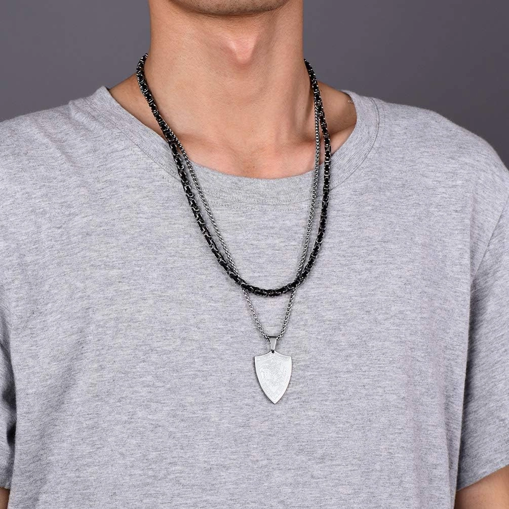 PROSTEEL Saint St Christopher/Benedict/Michael Medal Necklace for Men, 316L Stainless Steel Protection Necklace Catholic Jewelry, 22"-24" Adjustable, Come with Box