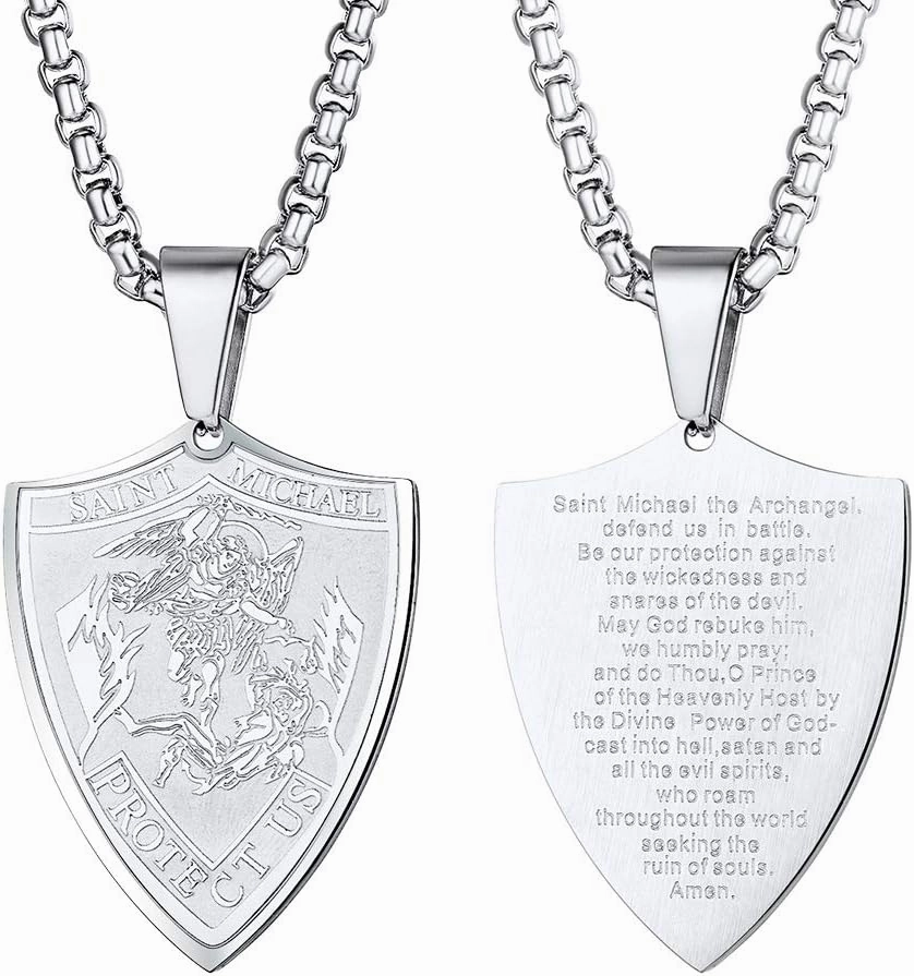 PROSTEEL Saint St Christopher/Benedict/Michael Medal Necklace for Men, 316L Stainless Steel Protection Necklace Catholic Jewelry, 22"-24" Adjustable, Come with Box