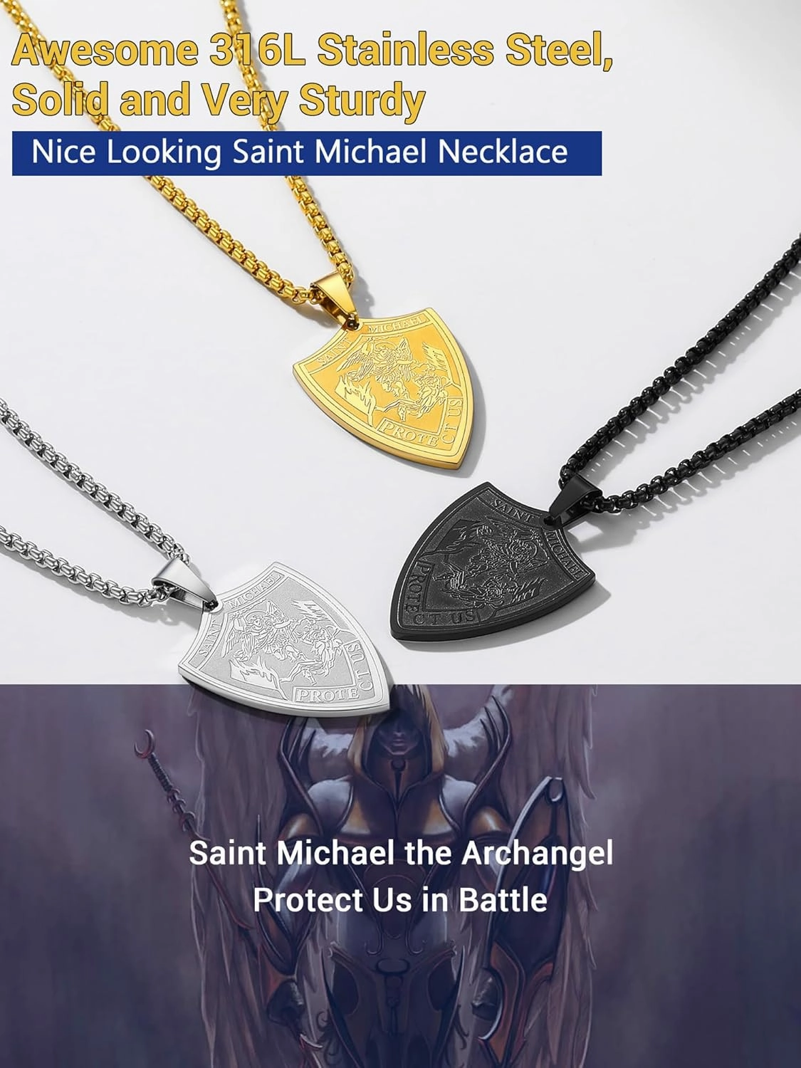 PROSTEEL Saint St Christopher/Benedict/Michael Medal Necklace for Men, 316L Stainless Steel Protection Necklace Catholic Jewelry, 22"-24" Adjustable, Come with Box