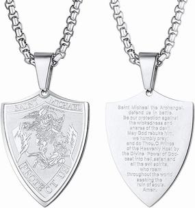 PROSTEEL Saint St Christopher/Benedict/Michael Medal Necklace for Men, 316L Stainless Steel Protection Necklace Catholic Jewelry, 22"-24" Adjustable, Come with Box