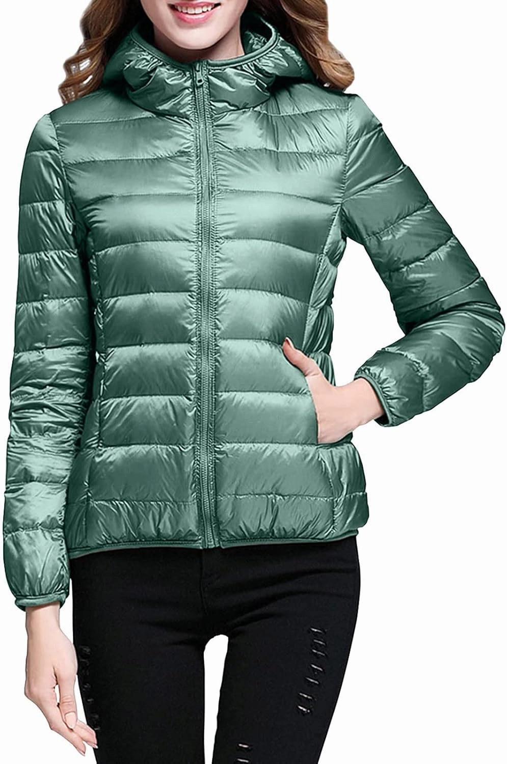 Puffer Jacket Womens with Hood Winter Warm Packable Bubble Jacket Lightweight Slim Fit Short Duck Down Coat