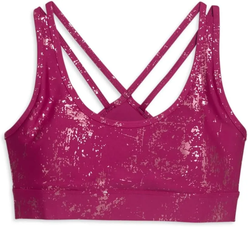 PUMA Womens Metallic Shine Medium Impact Sports Bra Training Casual Casual - Pink - Size S
