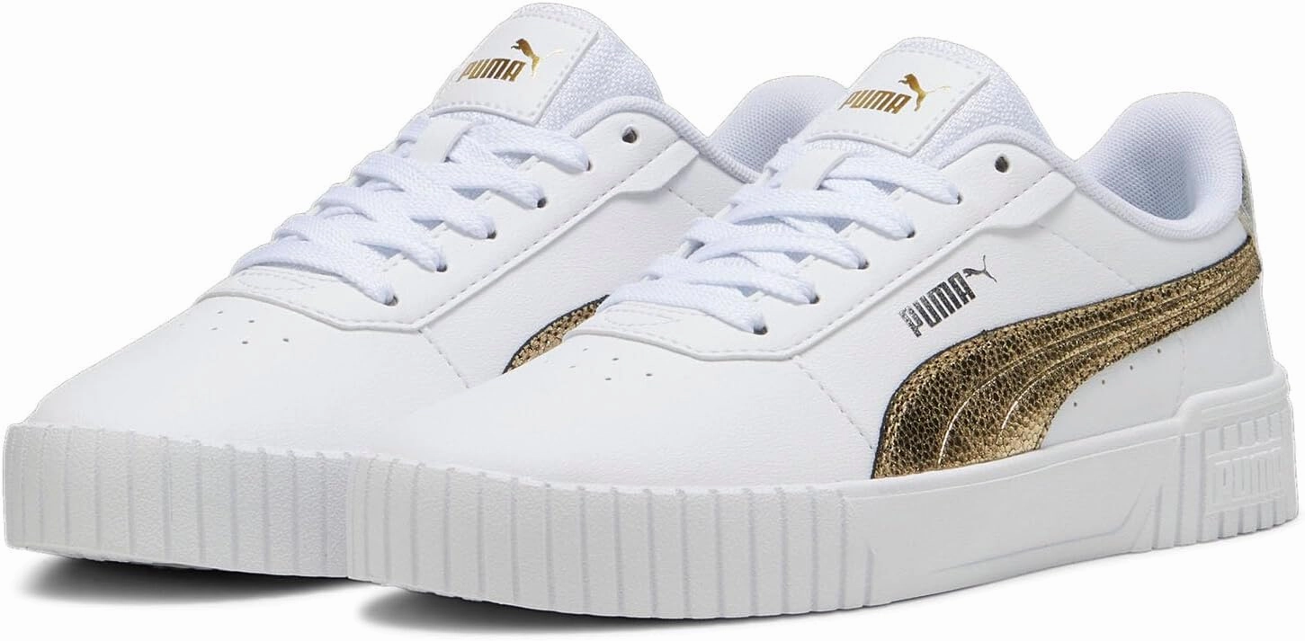 Puma Womens Carina 2.0 Metallic Shine Lace Up Sneakers Shoes Casual - White
