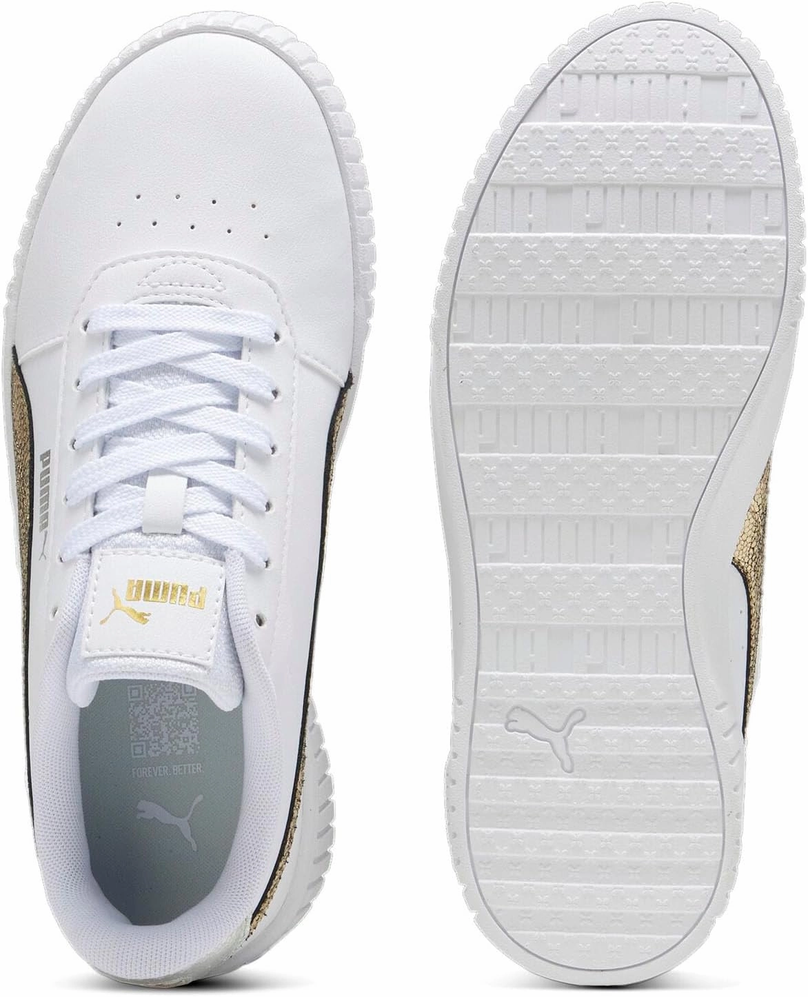 Puma Womens Carina 2.0 Metallic Shine Lace Up Sneakers Shoes Casual - White