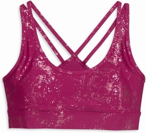 PUMA Womens Metallic Shine Medium Impact Sports Bra Training Casual Casual - Pink - Size S