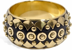Pure Hands Lady Viscountess - Handmade Bold & Statement Embellished Fashion Bangle in Jet Black & Gold Tarnish Resistant Brass Unique bracelet for women.