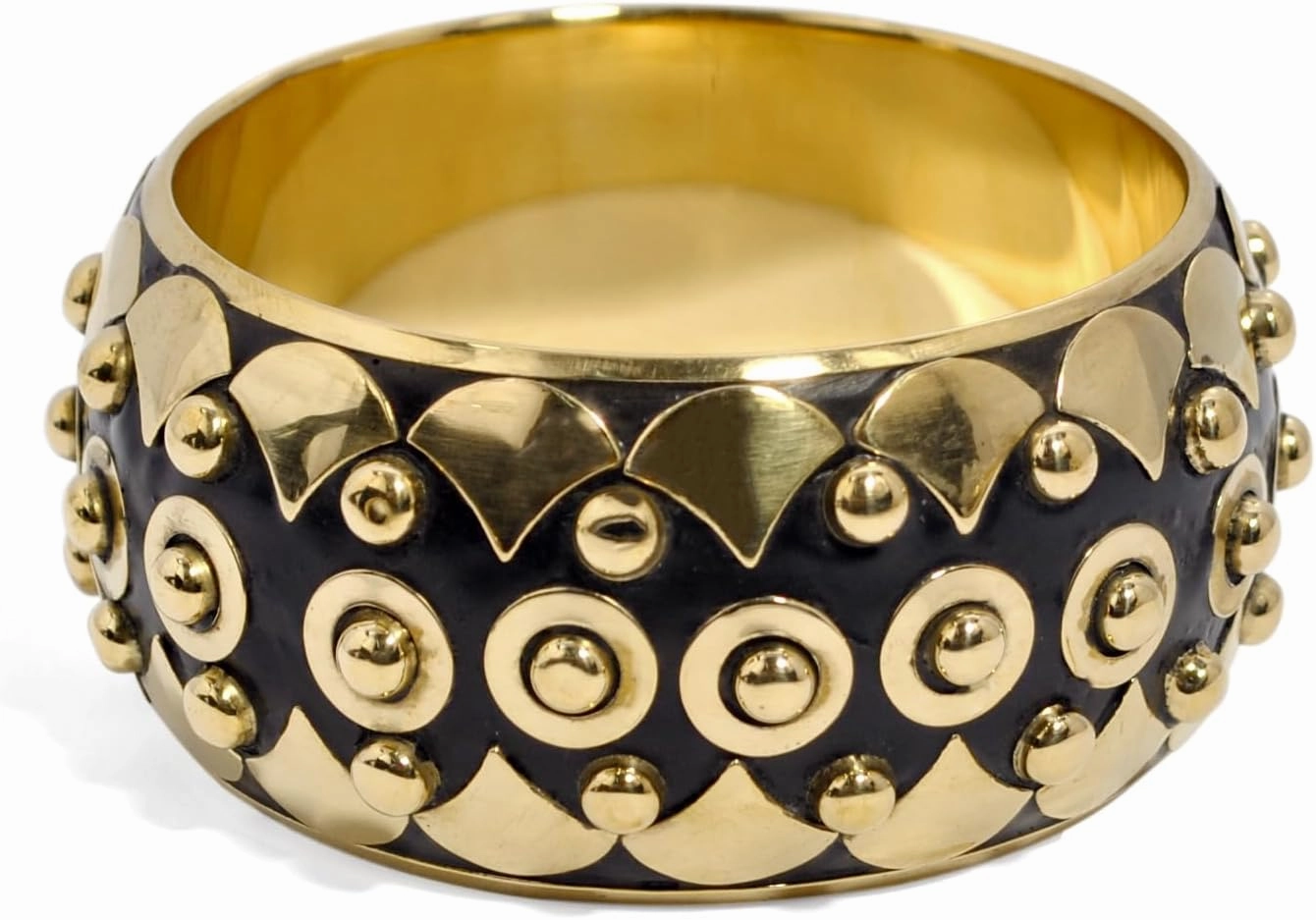 Pure Hands Lady Viscountess - Handmade Bold & Statement Embellished Fashion Bangle in Jet Black & Gold Tarnish Resistant Brass Unique bracelet for women.
