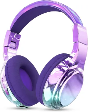 QearFun Kids Bluetooth 5.3 Headphones, Wireless Metallic Gradient Headset, Lightweight Foldable On Ear Headphones with Aux Cord, Fast Charging, Built-in Mic, for School/Travel/Tablet/iPad