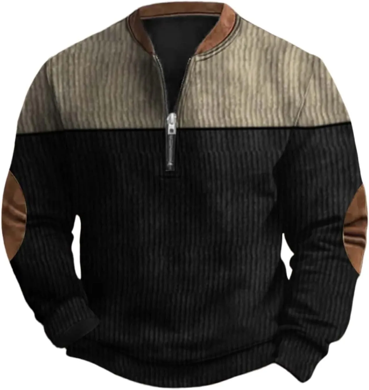 Quarter Zip Pullover Men Knit Pattern Long Sleeve Sweatshirts Vintage American Flag Print Sweaters Patriotic Shirts