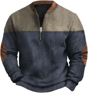 Quarter Zip Pullover Men Knit Pattern Long Sleeve Sweatshirts Vintage American Flag Print Sweaters Patriotic Shirts