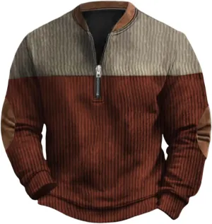Quarter Zip Pullover Men Knit Pattern Long Sleeve Sweatshirts Vintage American Flag Print Sweaters Patriotic Shirts