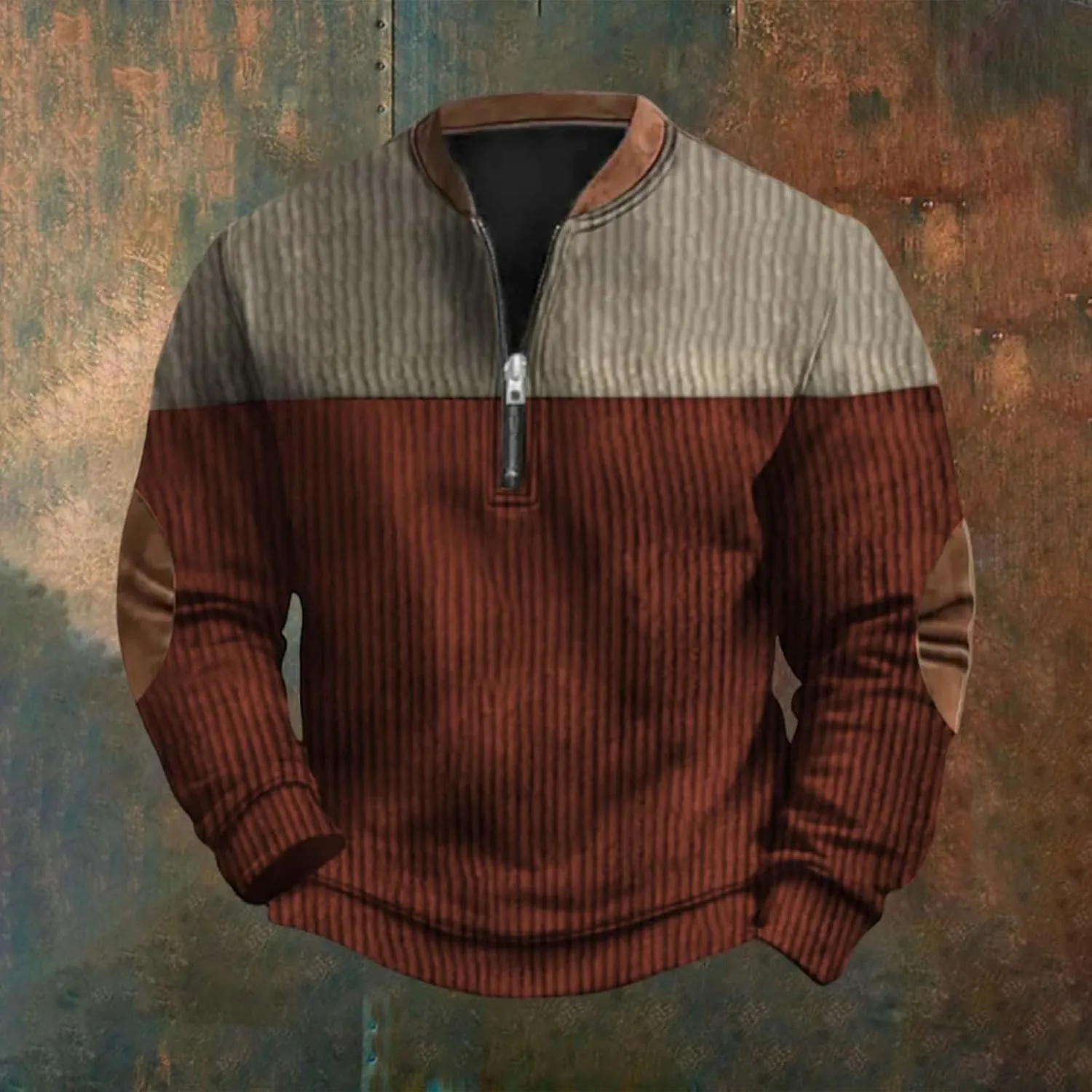 Quarter Zip Pullover Men Knit Pattern Long Sleeve Sweatshirts Vintage American Flag Print Sweaters Patriotic Shirts