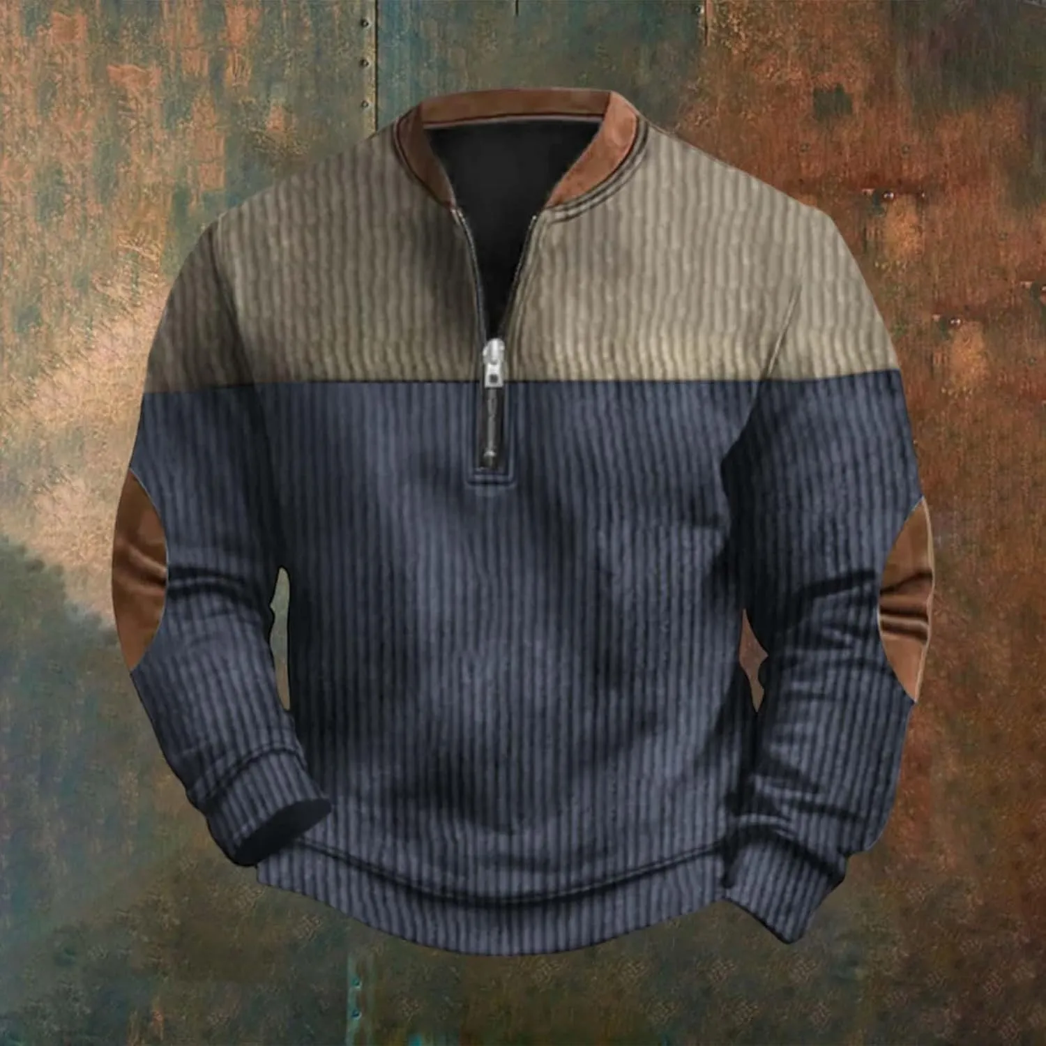 Quarter Zip Pullover Men Knit Pattern Long Sleeve Sweatshirts Vintage American Flag Print Sweaters Patriotic Shirts