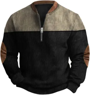 Quarter Zip Pullover Men Knit Pattern Long Sleeve Sweatshirts Vintage American Flag Print Sweaters Patriotic Shirts