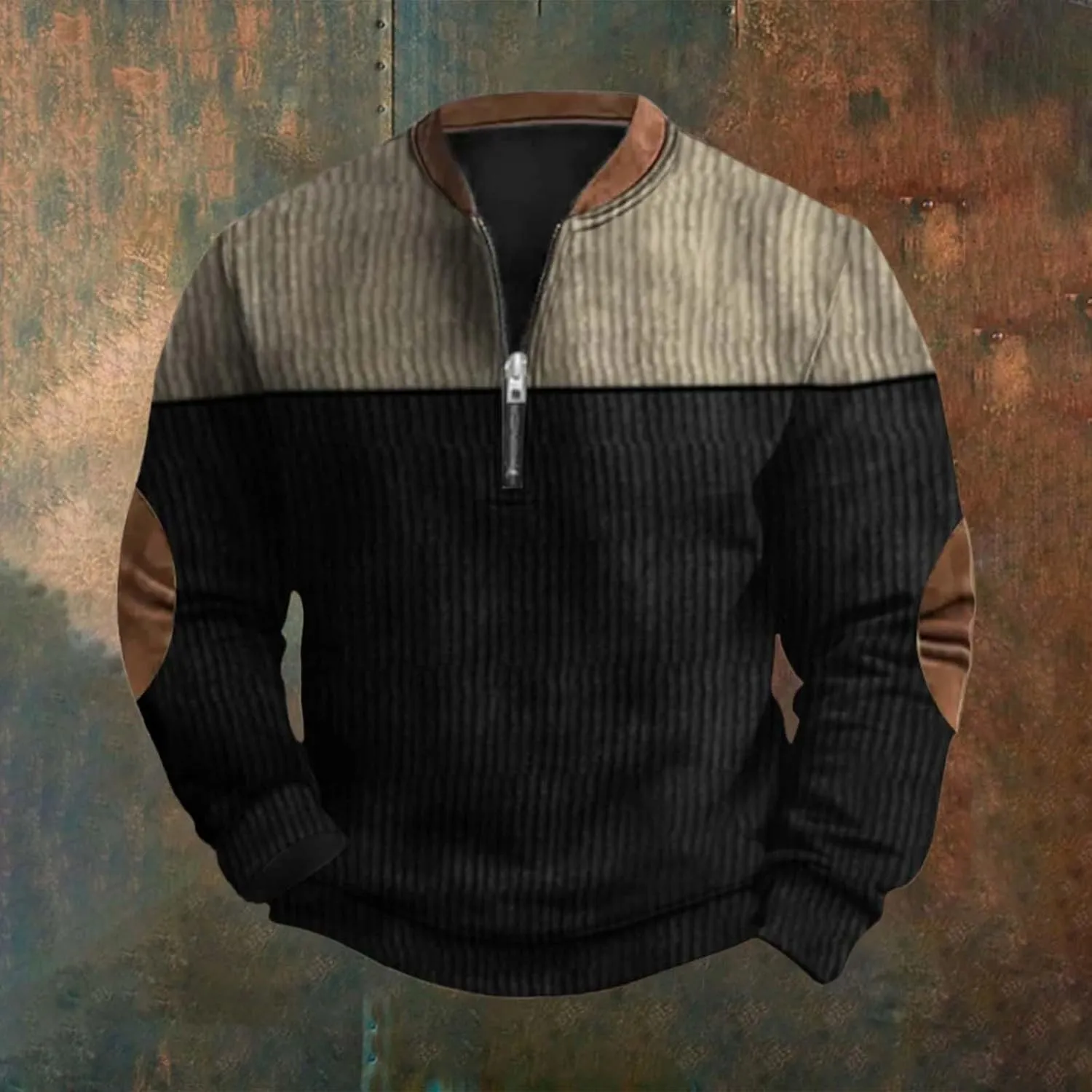 Quarter Zip Pullover Men Knit Pattern Long Sleeve Sweatshirts Vintage American Flag Print Sweaters Patriotic Shirts