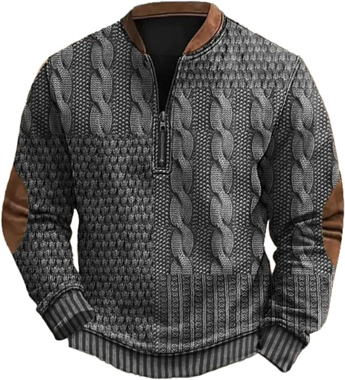Quarter Zip Sweatshirts for Men Vintage Long Sleeve 3D Knit Pattern Golf Polo Shirts Stand Collar Pullover Sweater