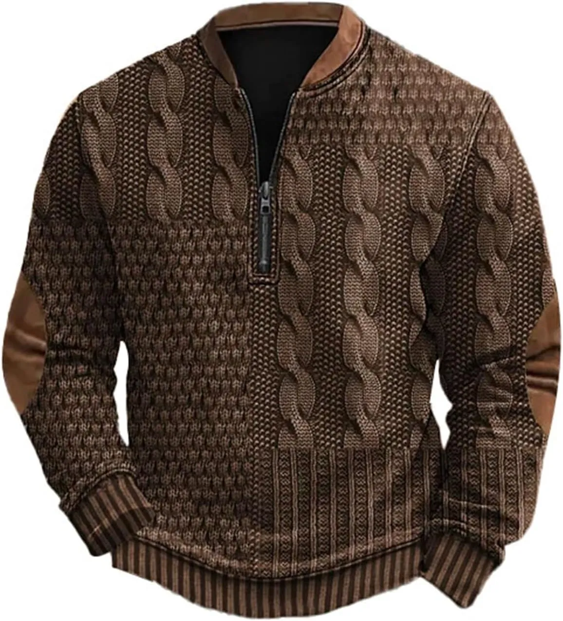Quarter Zip Sweatshirts for Men Vintage Long Sleeve 3D Knit Pattern Golf Polo Shirts Stand Collar Pullover Sweater