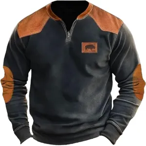 Quarter Zip Sweatshirts for Men Vintage Long Sleeve 3D Knit Pattern Golf Polo Shirts Stand Collar Pullover Sweater