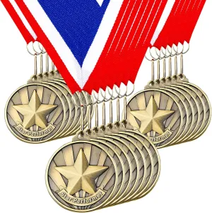 Quelay 30 Pcs 2'' Gold Medals for Awards Winner Bulk with Neck Ribbons Metal Trophy Award Prize Gift for Kids Students Adults School Graduation Participation Competitions