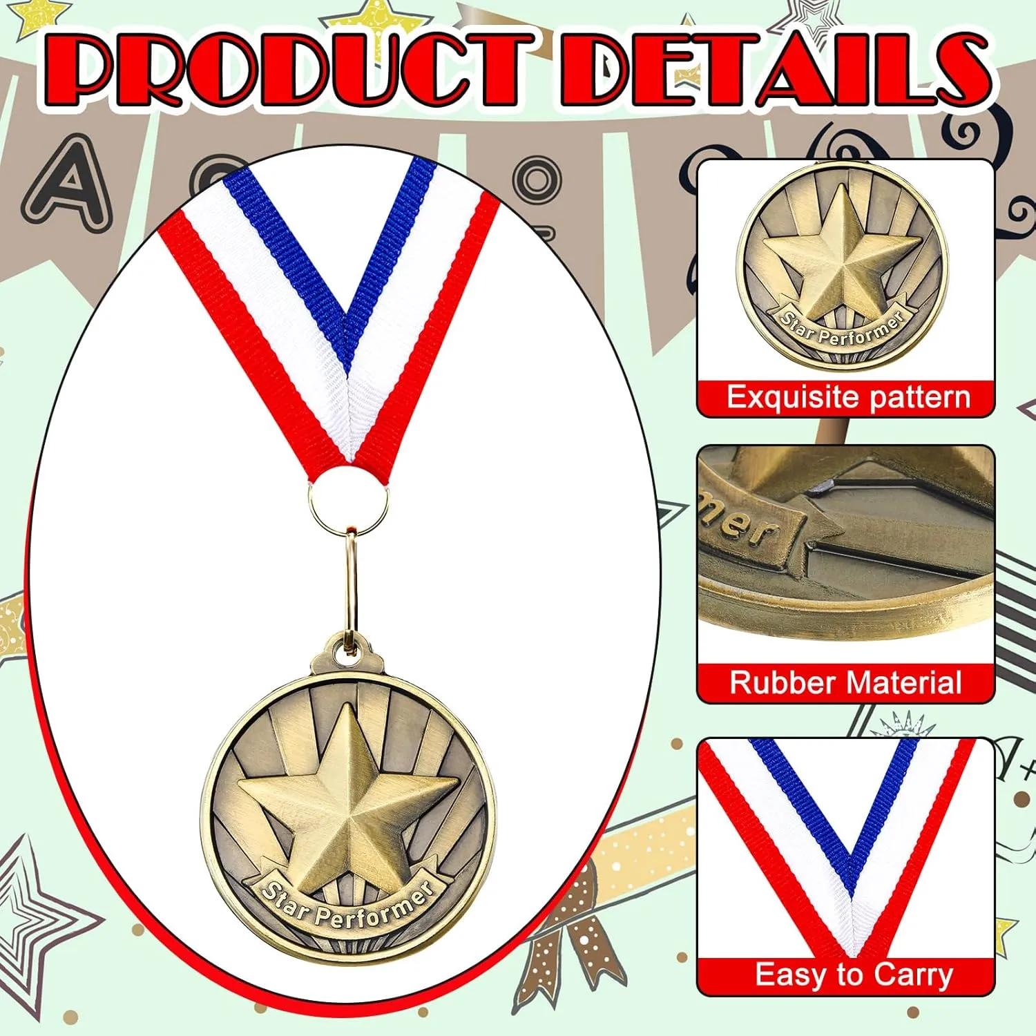 Quelay 30 Pcs 2'' Gold Medals for Awards Winner Bulk with Neck Ribbons Metal Trophy Award Prize Gift for Kids Students Adults School Graduation Participation Competitions