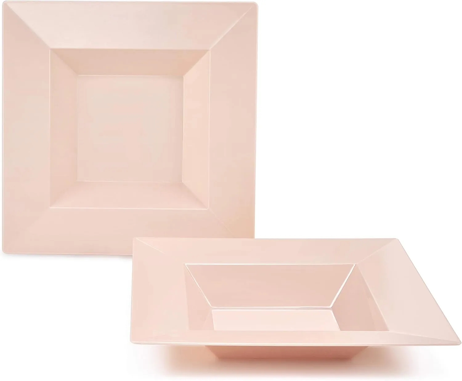 " OCCASIONS " 40 Pieces Plates Pack, Heavyweight Square Disposable Wedding Party Plastic Bowls (12 oz Soup Bowls, Square in Blush/Peach Pink)