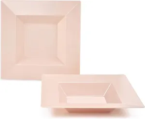 " OCCASIONS " 40 Pieces Plates Pack, Heavyweight Square Disposable Wedding Party Plastic Bowls (12 oz Soup Bowls, Square in Blush/Peach Pink)