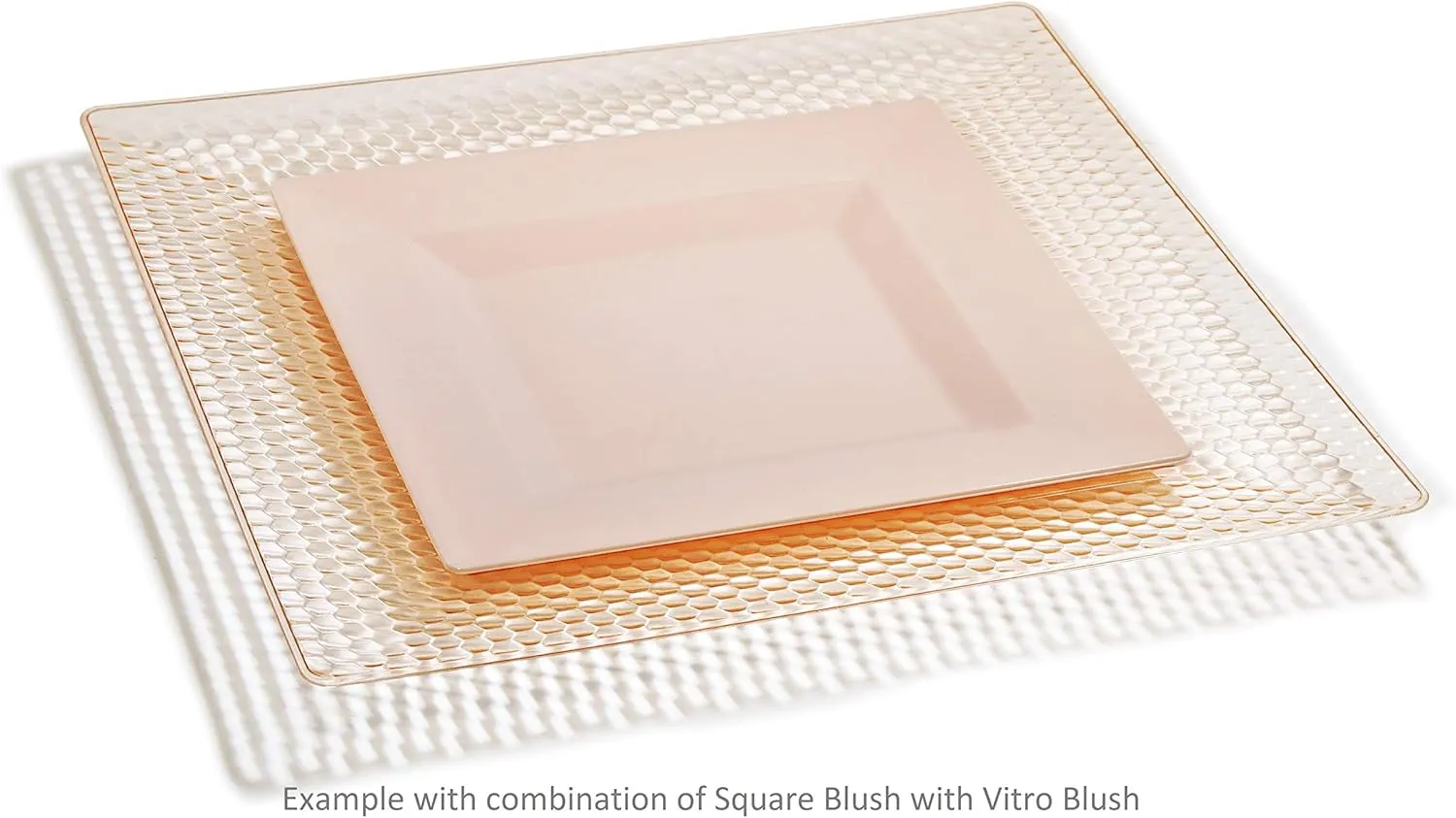 " OCCASIONS " 40 Pieces Plates Pack, Heavyweight Square Disposable Wedding Party Plastic Bowls (12 oz Soup Bowls, Square in Blush/Peach Pink)