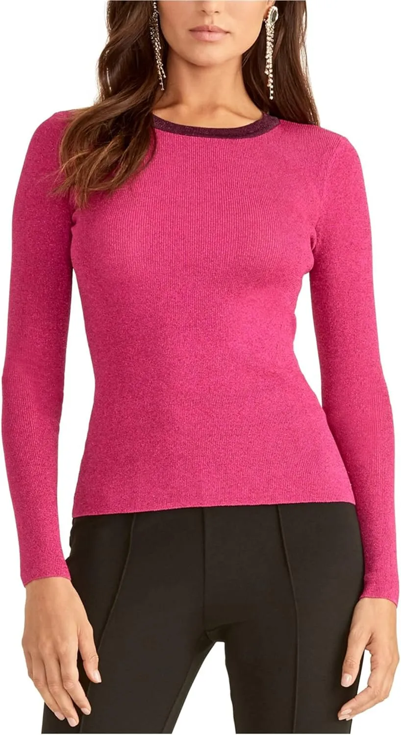 Rachel Rachel Roy Womens Metallic Ringer Pullover Sweater Pink L