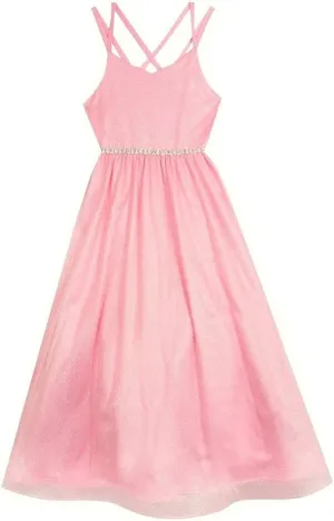 Rare Editions Girls 7-16 Pink Metallic Mesh Satin Sweetheart Ballgown Dress (14)