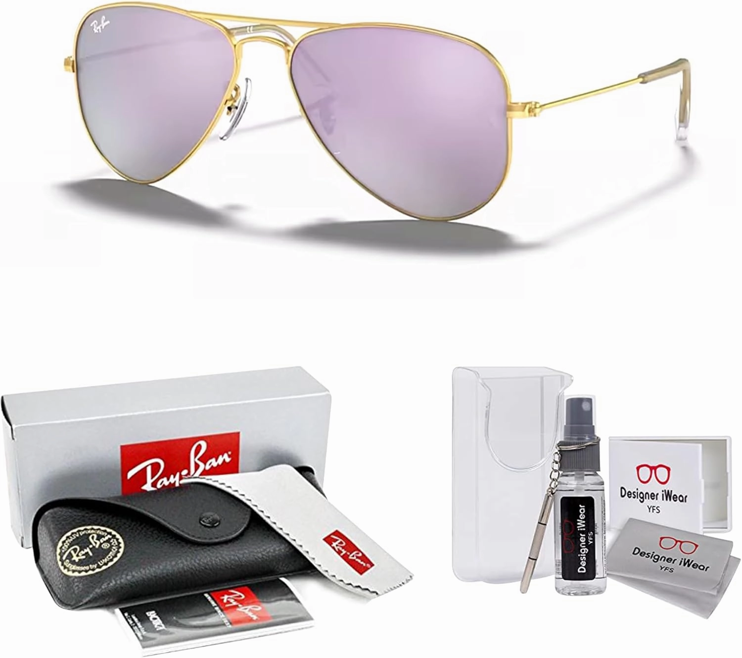 Ray-Ban Junior Kids' Aviator RJ9506S Aviator Sunglasses for Junior Kids'   BUNDLE With Designer iWear Eyewear Kit