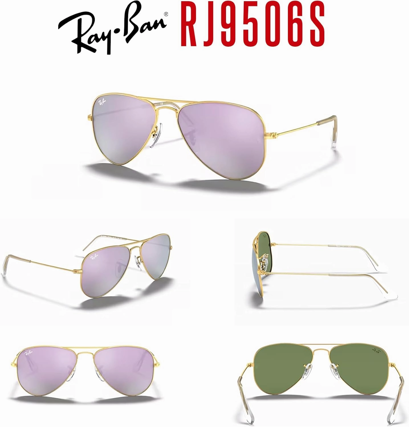 Ray-Ban Junior Kids' Aviator RJ9506S Aviator Sunglasses for Junior Kids'   BUNDLE With Designer iWear Eyewear Kit