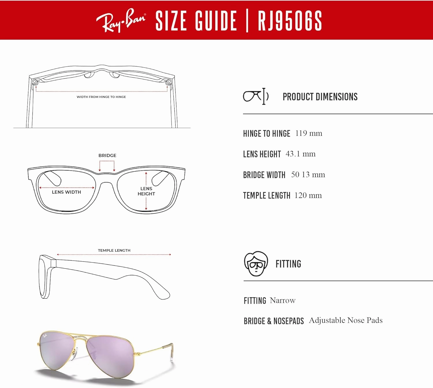 Ray-Ban Junior Kids' Aviator RJ9506S Aviator Sunglasses for Junior Kids'   BUNDLE With Designer iWear Eyewear Kit