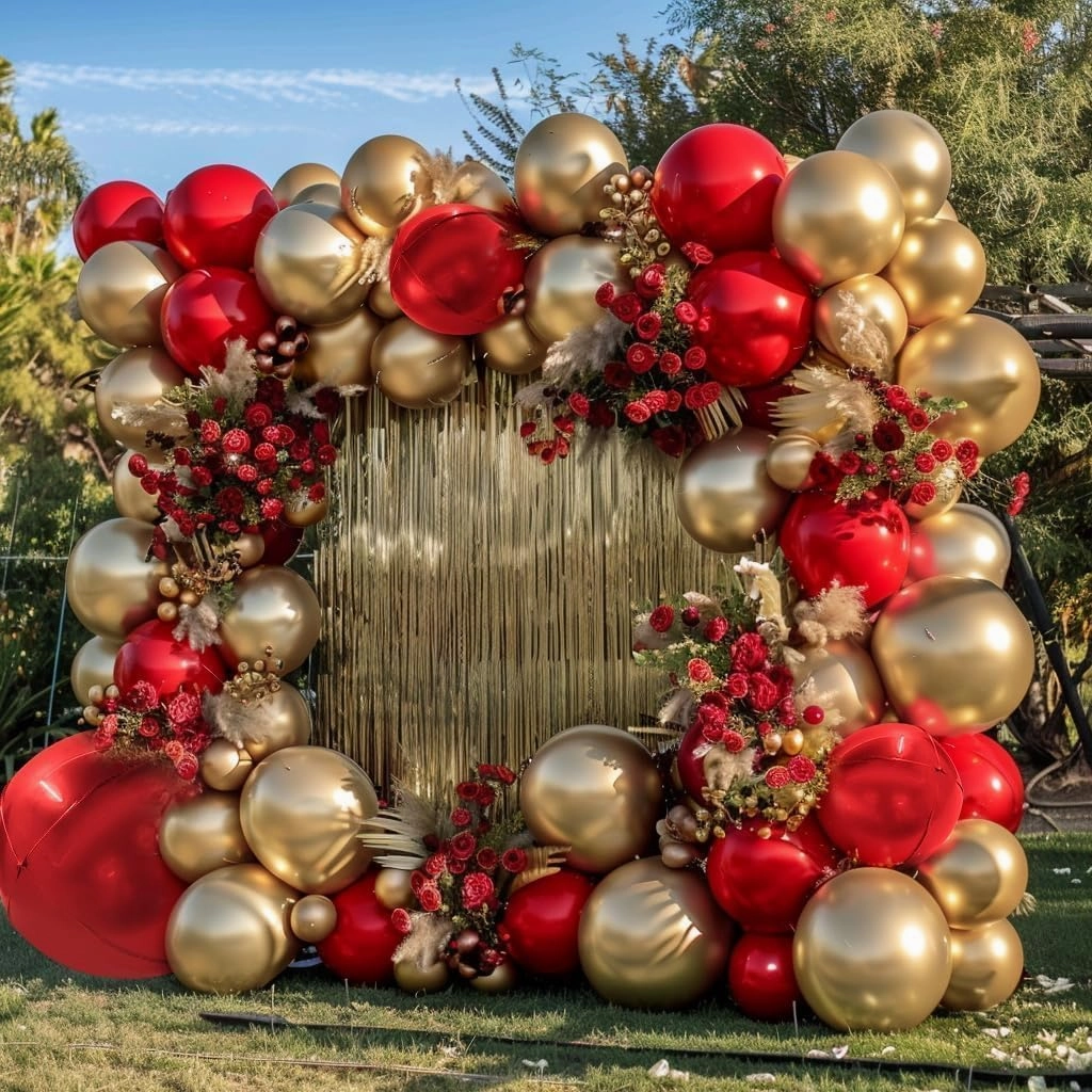 Red and Gold Balloon Garland Double Stuffed Ruby Red Gold Balloons Arch Kit With Mylar Balloon for Mother Day Wedding Engagements Valentine Anniversary Birthday Party Decoration