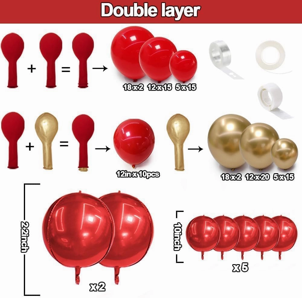 Red and Gold Balloon Garland Double Stuffed Ruby Red Gold Balloons Arch Kit With Mylar Balloon for Mother Day Wedding Engagements Valentine Anniversary Birthday Party Decoration