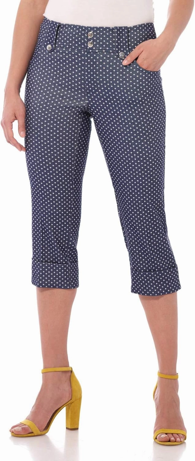 Rekucci Women's Ease into Comfort Modern Classic Cuffed Capri