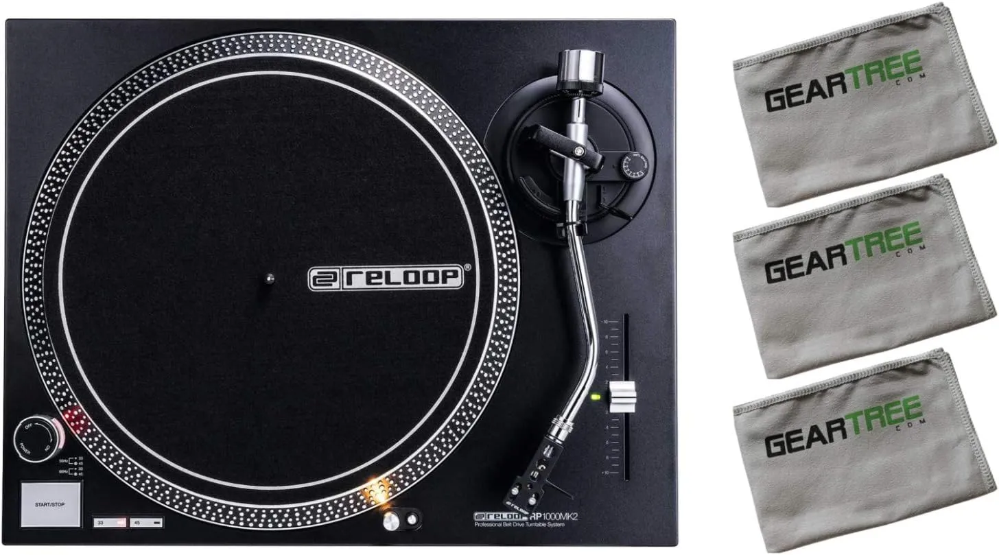 Reloop RP-1000-MK2 Belt Drive Turntable w/Polish Cloth 3 Pack