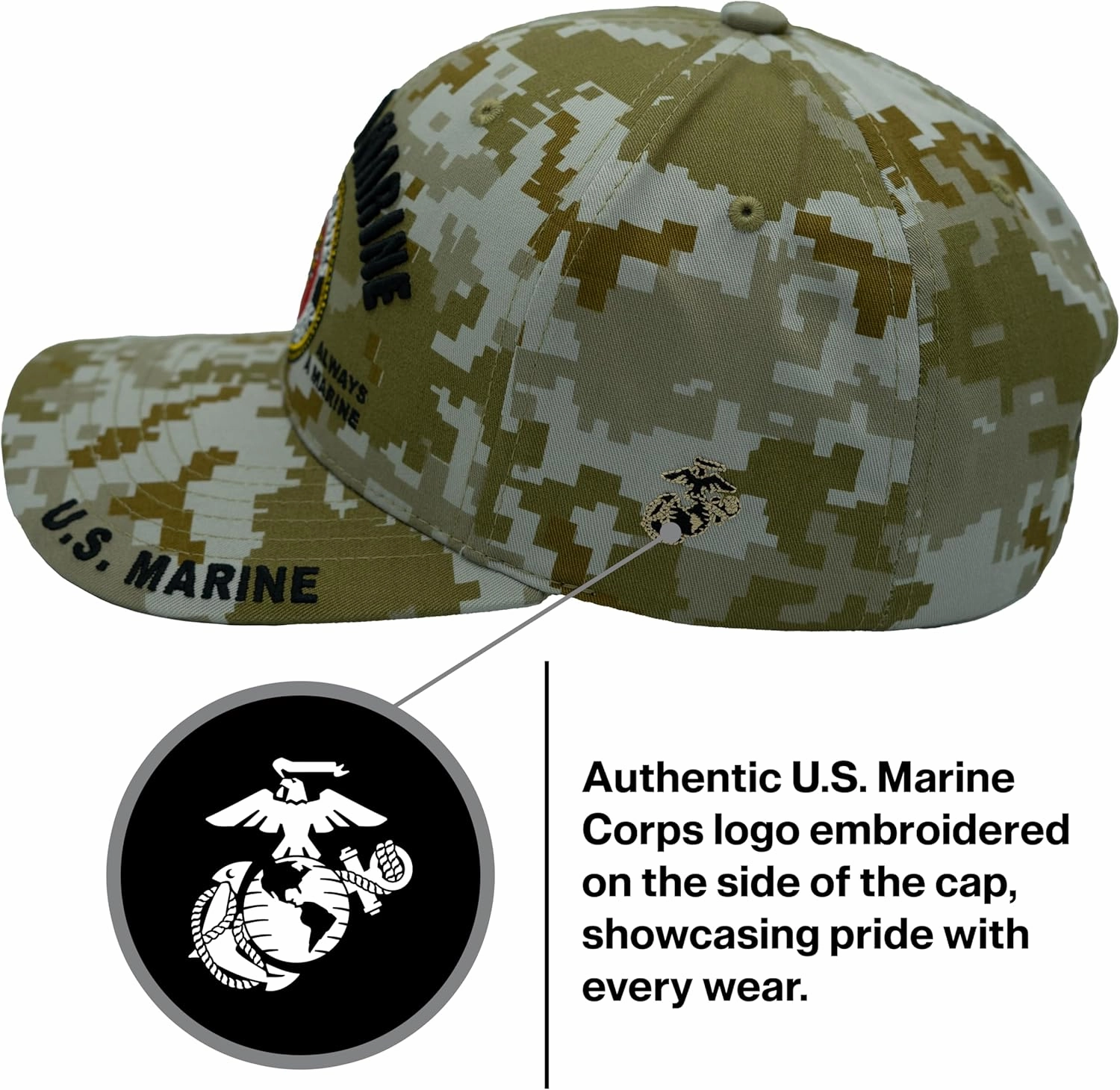 Retired US Marine Corps Veteran Hat for Men, Official Licensed USMC Veteran Hat Embroidered Adjustable Baseball Cap