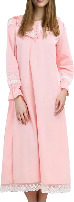 Retro Foreign Trade Long Sleeved Nightgown Pajamas Women's Plus Size Home Clothes Fresh Soft Cute Comfy Toe Slip